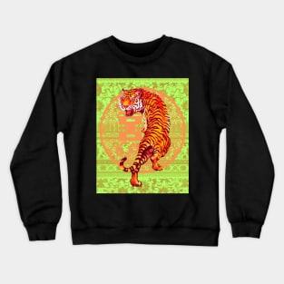 Hong Kong Orange Double Happiness Tiger with Lime Green Floral Pattern - Animal Lover Crewneck Sweatshirt